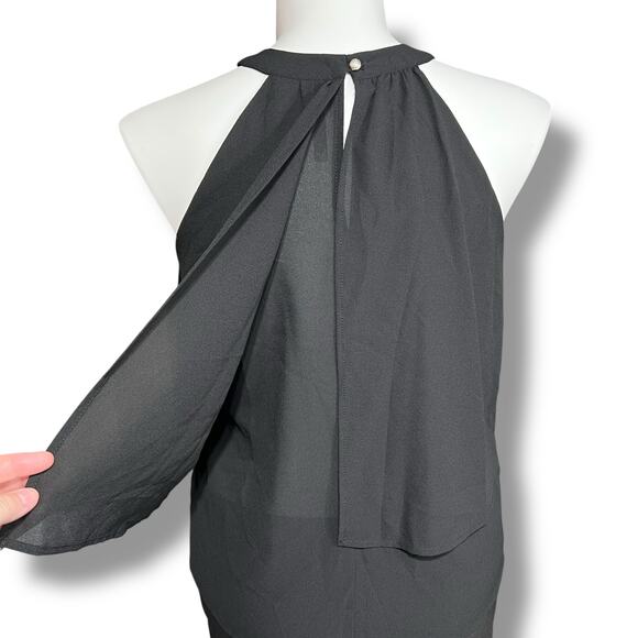 Paper Crane Womens Layered Blouse Shirt Halter Top Sleeveless Black Large - Picture 4 of 9